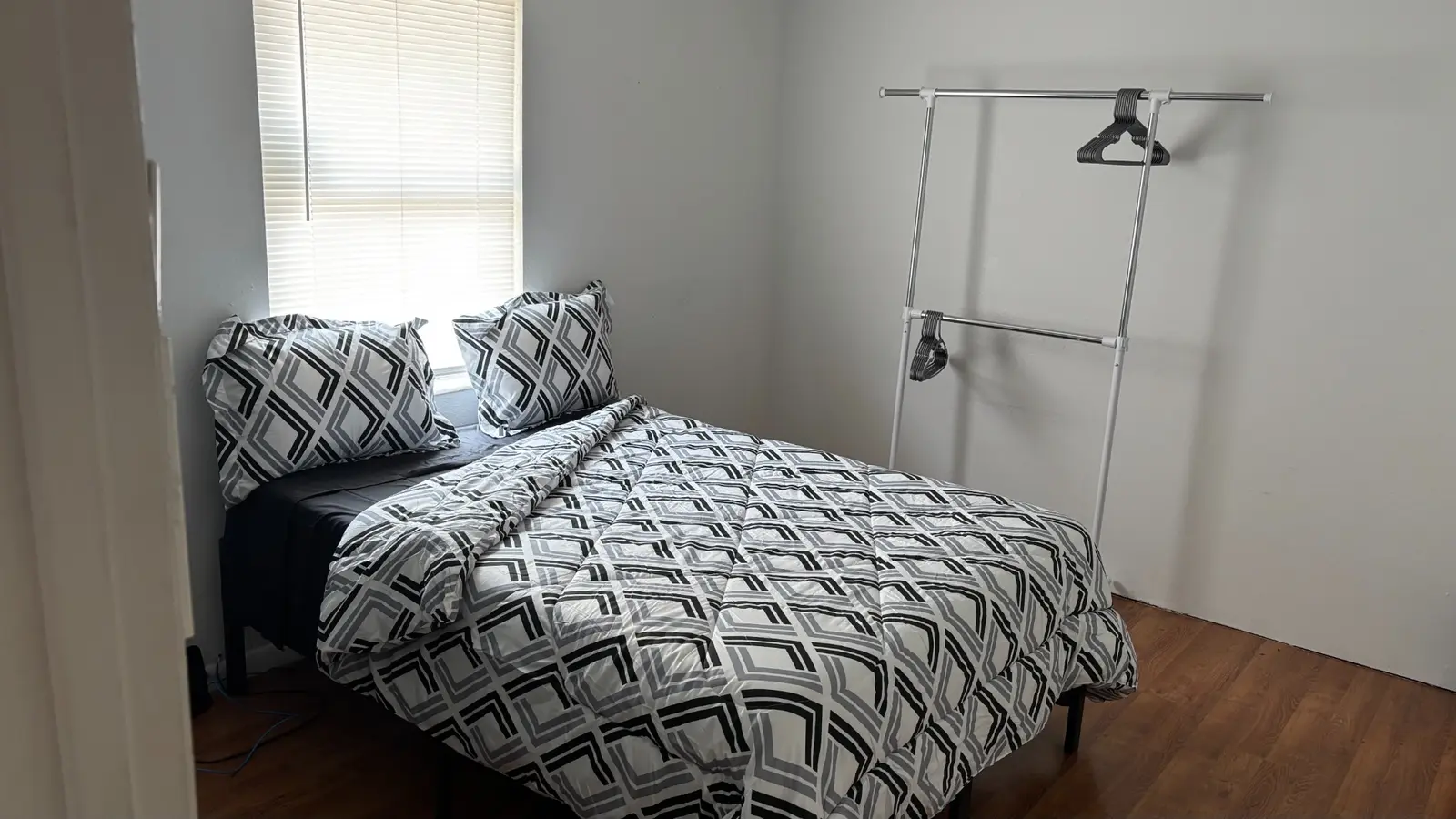 A prepared bedroom inside transitional housing